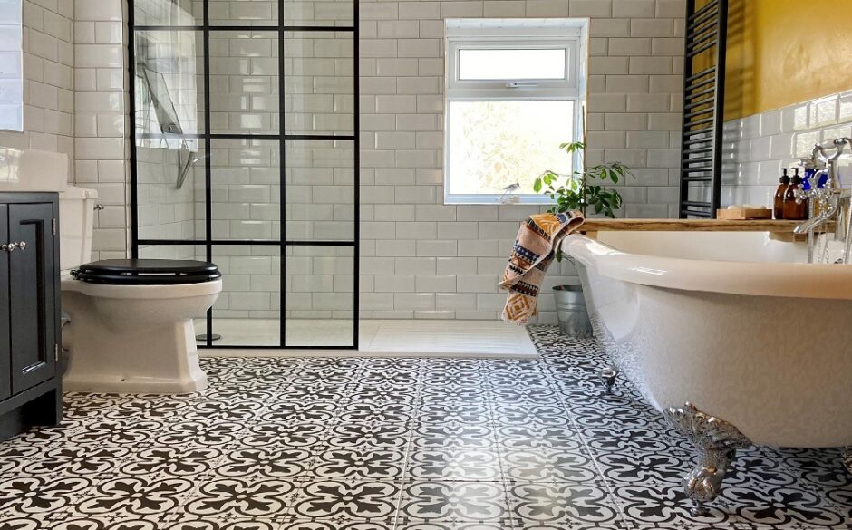 Monochrome Bathroom with Victorian tiles