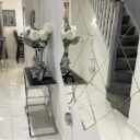 Calacatta marble effect tiles customer project hallway