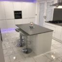 Calacatta marble effect tiles customer project kitchen