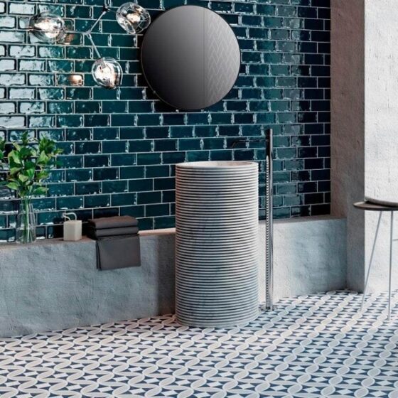 dark blue subway wall tiles