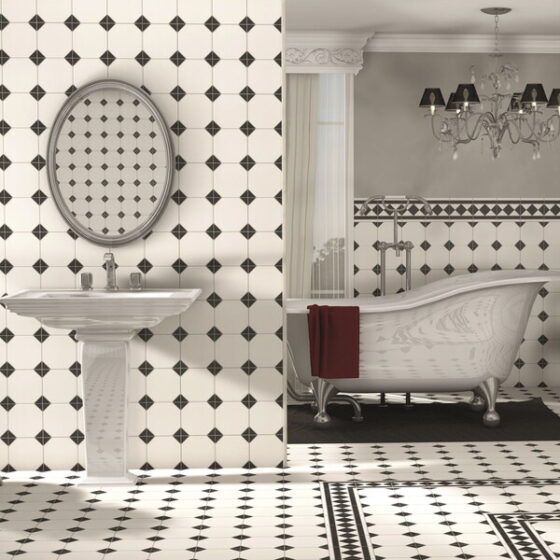 Regent Black and White Border Victorian Style Tiles