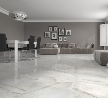 Calacatta White Gloss Floor Tiles - Beige Vein Design