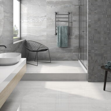 Whitehall Large White Floor Tiles - Gloss - Room Setting