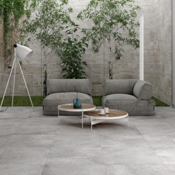 Choice Ash Grey Matt Floor Tiles - Room Setting