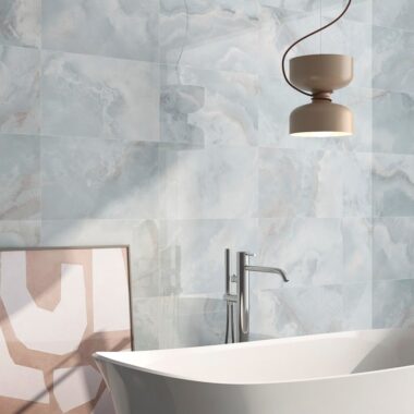 Nyon Blue Marble Effect Tiles - Room Setting