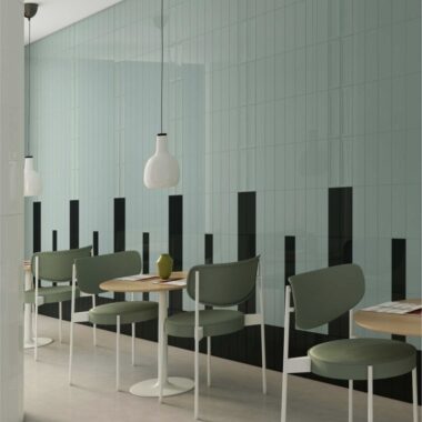 Linear Flat Glossy Grey Tiles - Cool Grey - Room Setting